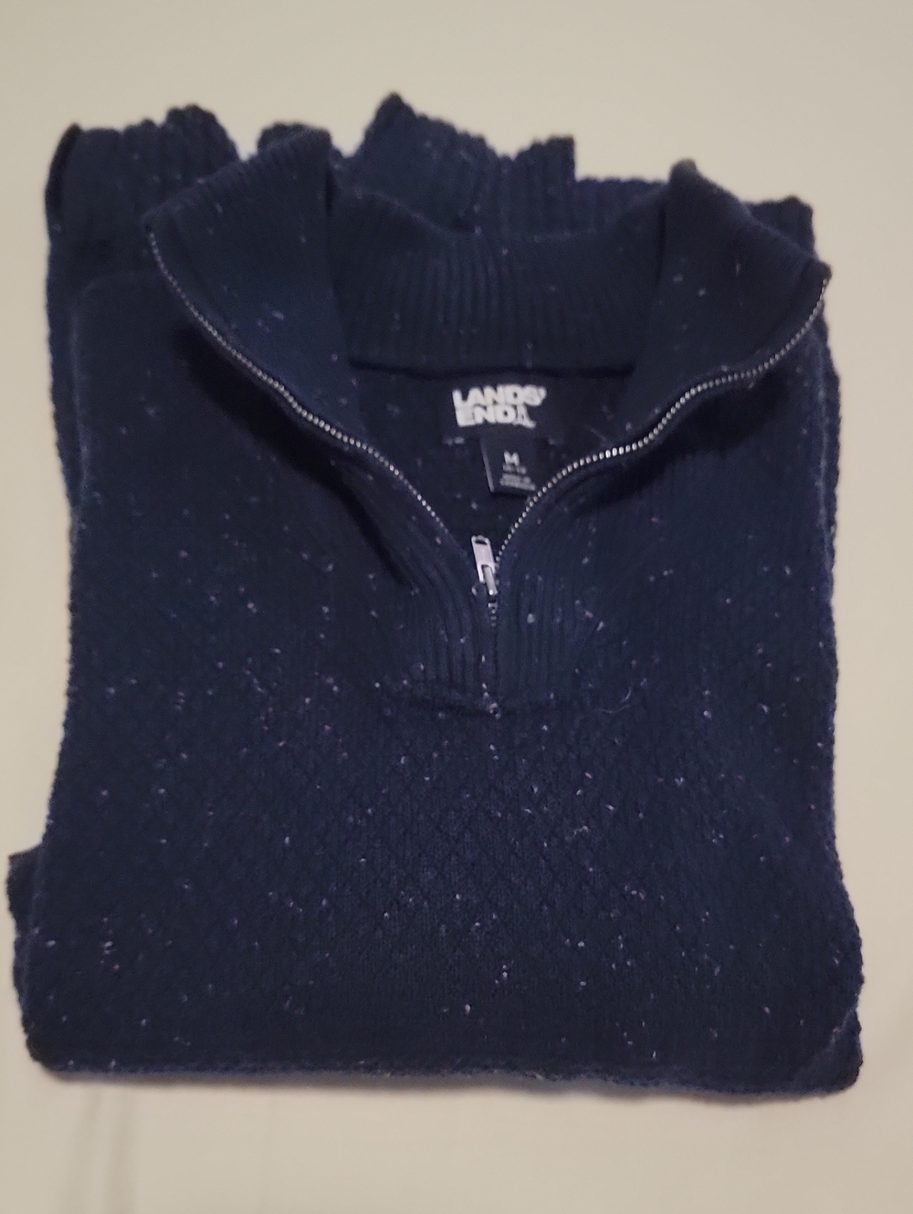 Lands' End Men's Dark Navy Confetti Quarter-Zip Sweater Size Medium
